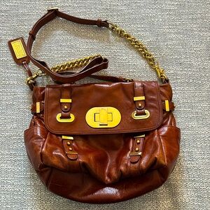 BADGLEY MISCHKA - Saddle Brown leather purse w/gold hardware w/removable strap
